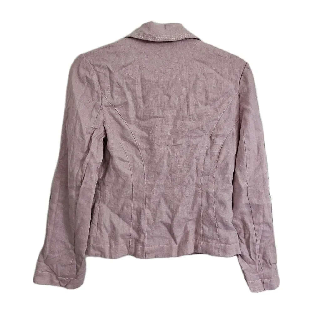 Boden Linen Blazer Jacket Womens 4 Lilac Pink Button Front Longsleeve Office - Picture 7 of 10